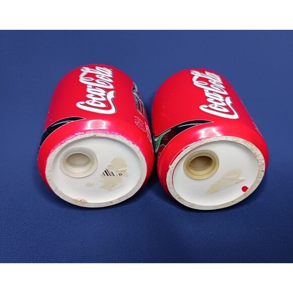 Coca Cola Coke Can Ceramic Salt and Pepper Shakers w/ Stoppers 3.5" H Large Set - Picture 4 of 4